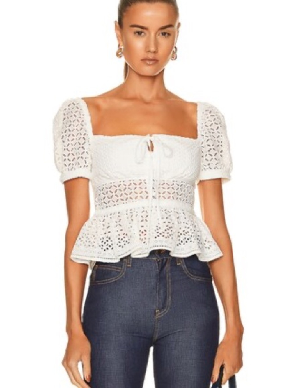 Self-Portrait White Broderie Peplum Top